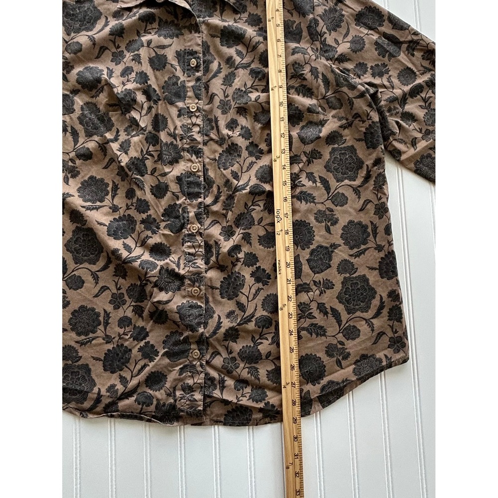 Roaman's Button Down Shirt 18W Brown Excellent Floral Print Long Sleeve Blouse - Picture 9 of 10